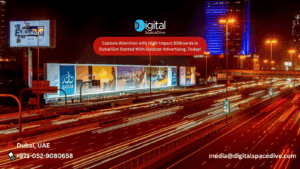 Large-format billboard advertising campaign displayed along a high-traffic highway in Dubai, UAE at night