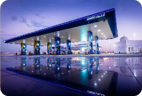 Modern ADNOC gas station facility in the UAE, serving as a strategic location for high-impact transit advertising campaigns.
