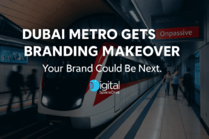 Infographic highlighting Dubai Metro station branding and renaming opportunities for businesses by Digital SpaceDive.