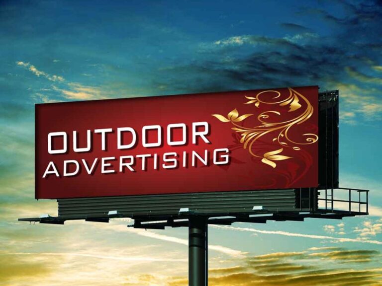 Large maroon outdoor advertising billboard mockup against cloudy sky
