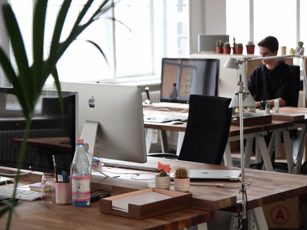Modern office workspace with computers and desks at Essalan Digital Space Dive