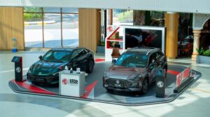 MG Motors brand activation and vehicle showcase featuring MG7 and MG One models in Al Hamra Mall, Ras Al Khaimah